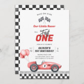 Fast One Race Car Boy 1st Birthday Invitation 招待状 (正面/裏面)