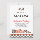 Fast One Race Car Boy 1st Birthday Invitation 招待状 (正面)