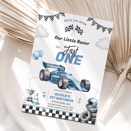 Fast One Race Car Boy 1st Birthday Invitation 招待状