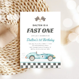Fast One Race Car Boy 1st Birthday Invitation 招待状