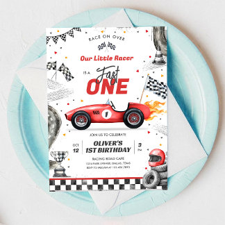 Fast One Race Car Boy 1st Birthday Invitation 招待状