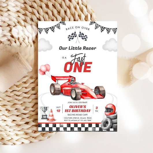 Fast One Race Car Boy 1st Birthday Invitation 招待状