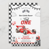 Fast One Race Car Boy 1st Birthday Invitation 招待状 (正面/裏面)
