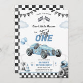 Fast One Race Car Boy 1st Birthday Invitation 招待状 (正面/裏面)