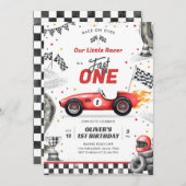 Fast One Race Car Boy 1st Birthday Invitation 招待状 (正面/裏面)