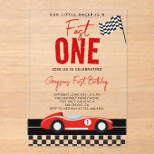 Fast One Race Car Boy 1st Birthday Party アクリル招待状 (正面)