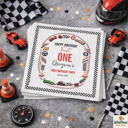 Fast One Race Car Boy 1st Birthday Party スタンダードカクテルナプキン