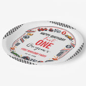 Fast One Race Car Boy 1st Birthday Party ペーパープレート (アングル)