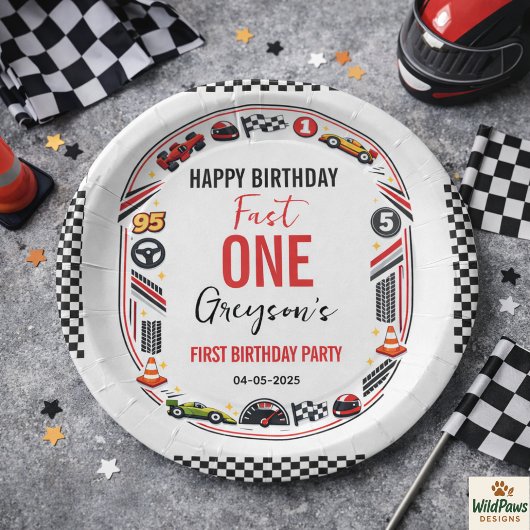 Fast One Race Car Boy 1st Birthday Party ペーパープレート