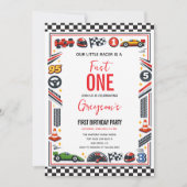 Fast One Race Car Boy 1st Birthday Party 招待状 (正面)