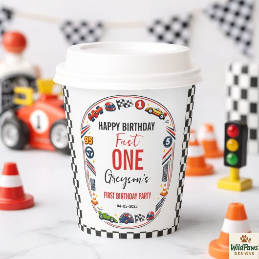 Fast One Race Car Boy 1st Birthday Party 紙コップ