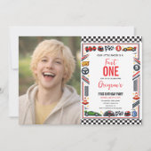 Fast One Race Car Boy 1st Birthday photo 招待状 (正面)