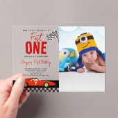 Fast One Race Car Boy Photo 1st Birthday Party アクリル招待状 (インサイチュ (ポータブル))
