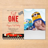 Fast One Race Car Boy Photo 1st Birthday Party アクリル招待状 (正面)