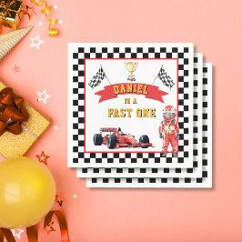 Fast One Race Car Checkered Flag Party スタンダードカクテルナプキン