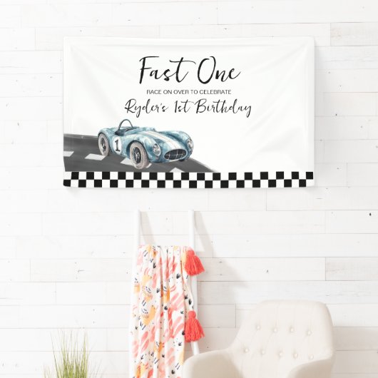 Fast One Race Car First Birthday 横断幕 (インサイチュ)