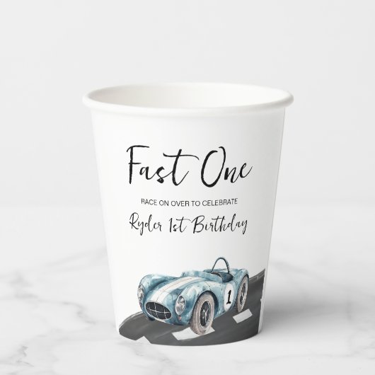 Fast One Race Car First Birthday 紙コップ (裏面)