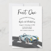 Fast One Race Car First Birthday Invitation 招待状 (正面)