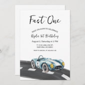 Fast One Race Car First Birthday Invitation 招待状 (正面/裏面)
