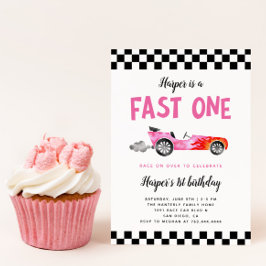 FAST ONE Race Car Girl 1st Birthdayパーティー 招待状