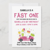 FAST ONE Race Car Girl 1st Birthdayパーティー 招待状 (正面)