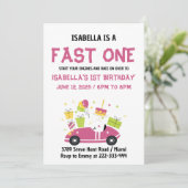 FAST ONE Race Car Girl 1st Birthdayパーティー 招待状 (スタンド正面)
