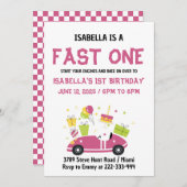 FAST ONE Race Car Girl 1st Birthdayパーティー 招待状 (正面/裏面)