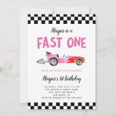 FAST ONE Race Car Girl 1st Birthdayパーティー 招待状 (正面)