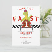 Fast One Race Car Racing Car Dinosaur 1st Birthday 招待状 (スタンド正面)