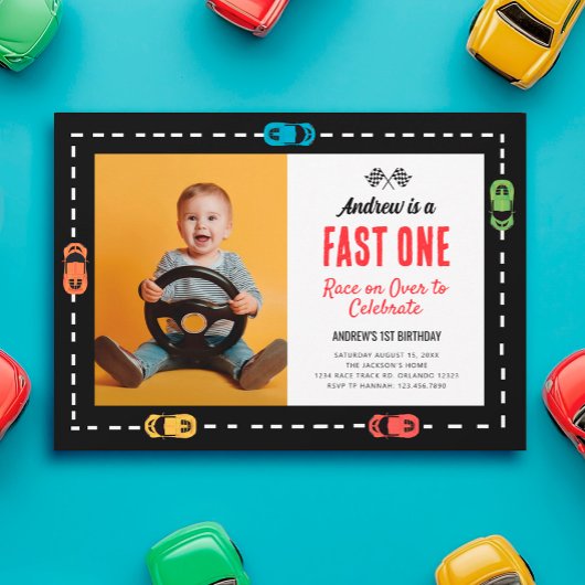 Fast One Race Track Boys Birthday Party写真 招待状