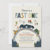 Fast One Racing Car Birthday Invitation 招待状 (正面)