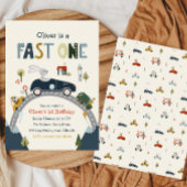 Fast One Racing Car Birthday Invitation 招待状