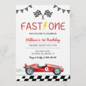 Fast One Racing Car Boy 1st Birthday Party 招待状 (正面)