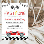 Fast One Racing Car Boy 1st Birthday Party 招待状