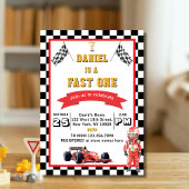 Fast One Racing Theme Checkered Flag Birthday 招待状