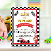 Fast One Racing Theme Checkered Flag Birthday 招待状