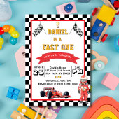 Fast One Racing Theme Checkered Flag Birthday 招待状