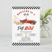 Fast One Redレースカーボーイ1st Birthday写真 招待状 (スタンド正面)