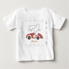 Fast One Red Race Car Boy 1st Birthday ベビーTシャツ