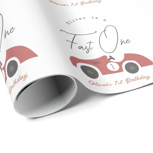 Fast One Red Race Car Boy 1st Birthday ラッピングペーパー (ロールコーナー)