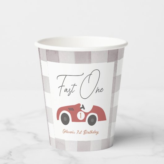 Fast One Red Race Car Boy 1st Birthday 紙コップ (正面)