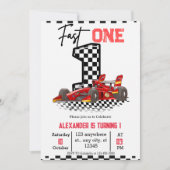  Fast One Speed Red Race 1st Birthday Boy 招待状 (正面)