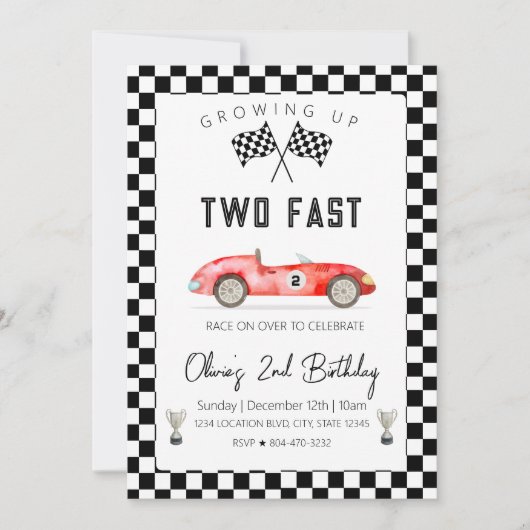 Fast Racing Car 2nd birthday 招待状 (正面)