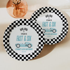 Fast & Six Blue Race Car 6th Birthdayパーティー ペーパープレート