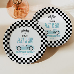 Fast & Six Blue Race Car 6th Birthdayパーティー ペーパープレート
