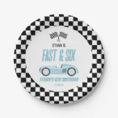 Fast & Six Blue Race Car 6th Birthdayパーティー ペーパープレート (正面)