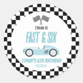Fast & Six Blue Race Car 6th Birthdayパーティー ラウンドシール (正面)