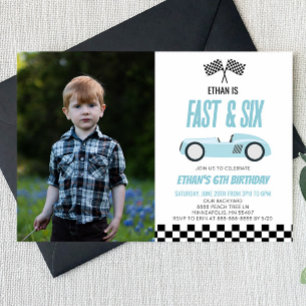 Fast & Six Blue Race Car 6th Birthdayパーティー 招待状