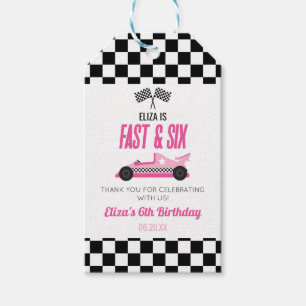 Fast & Six Pink Race Car 6th Birthdayパーティー ギフトタグ