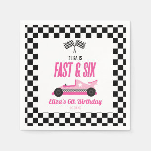 Fast & Six Pink Race Car 6th Birthdayパーティー スタンダードカクテルナプキン